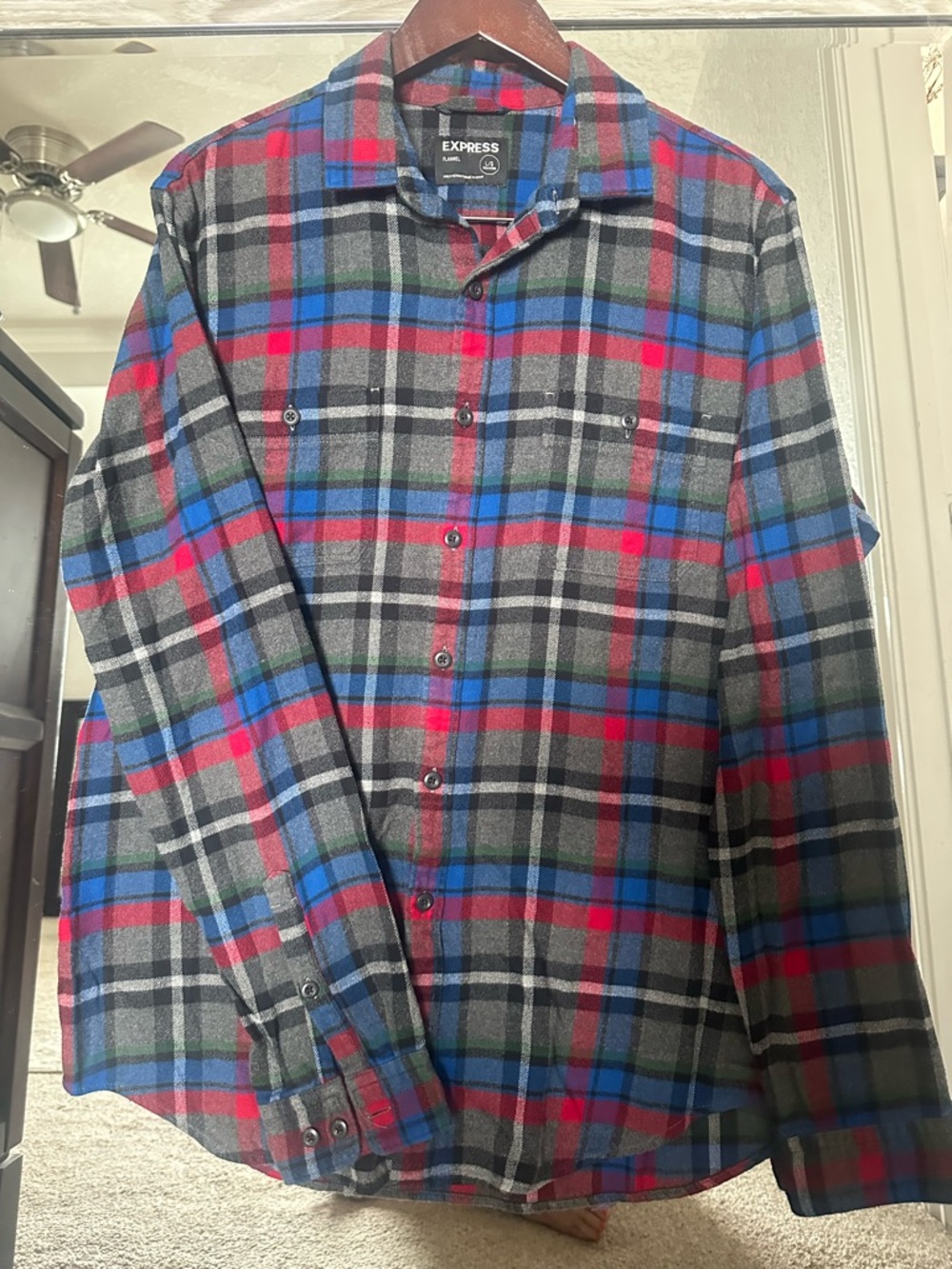 Express Plaid Button-Down Shirt in Red, Blue & Gray